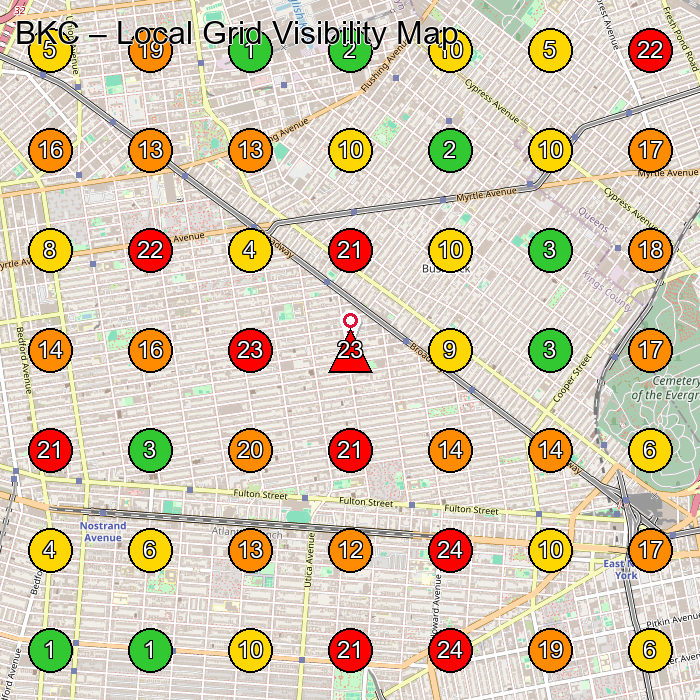 BKC Photography Class GeoGrid ranking map for Brooklyn NY